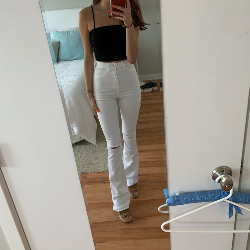 White Cutout Flare Jeans